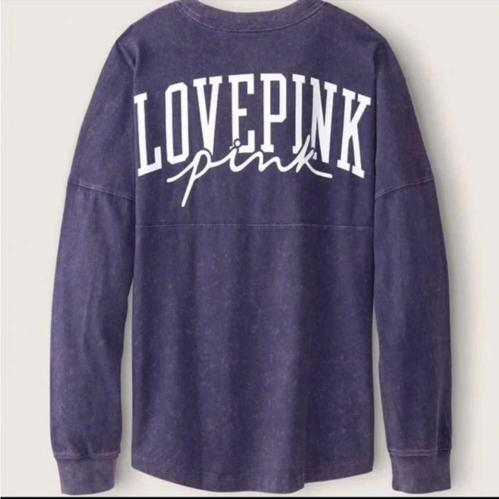 VS PINK BLUE WASH LOGO VARSITY CREW TEE LONG SLEEVE SIZE MEDIUM